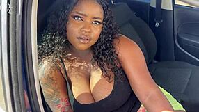big ass ebony gets fucked through a hole in her tight leggings on her way to the car wash.