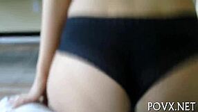this teen's shaved slit meets a hard rod in a wet pov clash