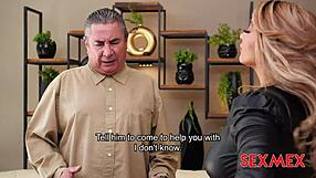 sandra paola, the latina brunette with big ass and tits, gives blowjob and quickie fucking in heels