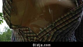 Lucky grandpa drills cute teen blonde with shaved pussy in van