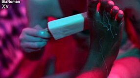 Cutie Piie Rubs Popsicle on Her Feet