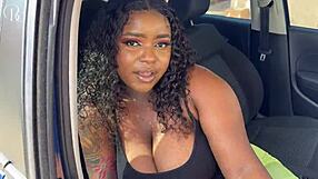 big ass ebony gets fucked through a hole in her tight leggings on her way to the car wash.