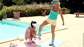 devin and iris workout then get into lesbian fun by the pool... so hot!