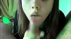 girl sucks dick outdoors in sneakers for close-up facial