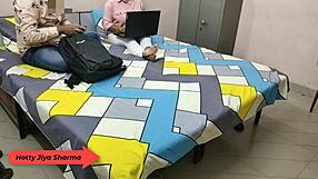 Hot Jiya Sharma gets pounded hard by her boyfriend in a noisy hostel room. Her moans and dirty talk echo in clear Hindi.