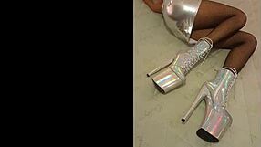 total silver and fishnet pantyhose i am wearing beautiful ankle boots with very high heels silver black fishnet pantyho