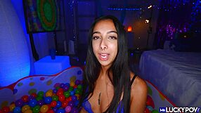 Bubble butt brunette bounces her beautiful ass while bent over. She spreads wide in lingerie for a hot POV.