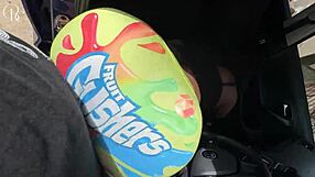 big ass ebony gets fucked through a hole in her tight leggings on her way to the car wash.