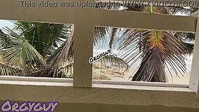 Ebony Wife Flashes Pussy At Beach House!