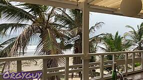 Ebony Wife Flashes Pussy At Beach House!