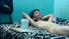 Intimate massage turns into half-body pleasure for a skinny guy.