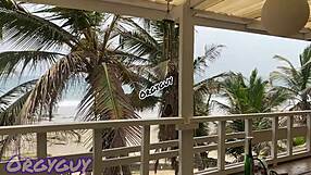 Ebony Wife Flashes Pussy At Beach House!