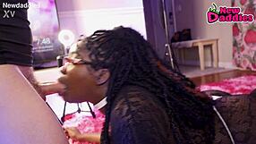 Ebony Whore Screams During Interracial Blowjob With White Daddy