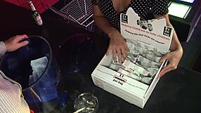 Having hot sex with that sweety blonde milf mom in heels and stockings