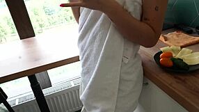 Using Her Tight Pussy Hole In The Kitchen For Creampie!