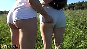 bike ride turns wild with couple and teen in anal threesome