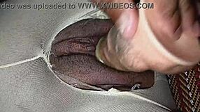 pretty girl gets tight shaved pussy filled through torn stockings until creampie