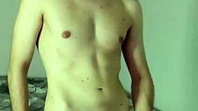 Intense solo masturbation in bedroom leads to huge cum on webcam with face shown