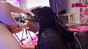 Ebony Whore Screams During Interracial Blowjob With White Daddy