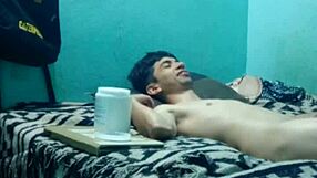 Intimate massage turns into half-body pleasure for a skinny guy.