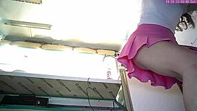 Dumb 18 YO Blonde Bitch Caught on Hidden Voyeur Cam in Pink Mini Skirt