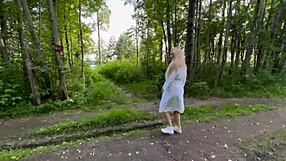 Hot Blonde In Fishnets Risks Outdoor Blowjob And More