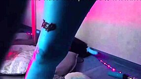 Tattooed blue slut with huge tits pounded by machine