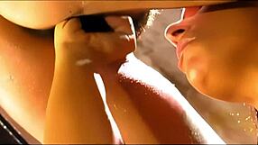 two horny latina girls with natural tits crave each other, using toys for muff diving passionately.