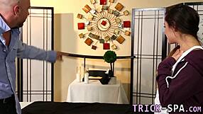 Masseuse Catches Cumshot On Small Tits