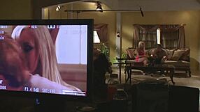 Blonde pornstar Jessica Lynn gets her pussy slammed hard. Cum covers her face after wild action.