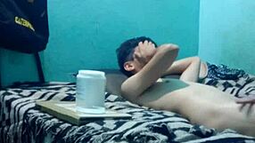 Intimate massage turns into half-body pleasure for a skinny guy.