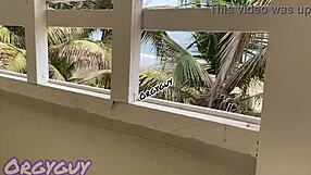 Ebony Wife Flashes Pussy At Beach House!
