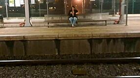 Public outdoor train station banging with a daring stranger