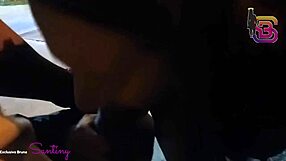 Secretary sucks monster cock in public plaza during dinner, big tits ass lover black