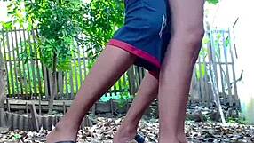Sensual Asian Teen Flashes and Gets Doggystyle Action in Public Backyard Garden