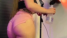 super hot cleaning lady in tight shorts