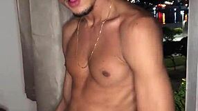 naughty boy jerks off at building window