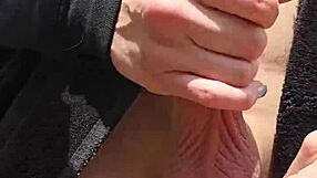 Blonde Wife's Wet Pussy Fingered Outdoors In Reach Around Position