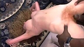 Curly Haired Redhead Babe Rides Ebony and Ivory Cocks in Cowgirl, Gets Cunilingus and Deepthroat