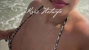 Married wife showing off at the beach with bikini stuffed in her ass 😏