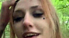 She begged for dick in the forest while moaning and gagging.
