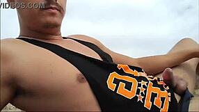 guy on nude beach accidentally spills a lot of milk.