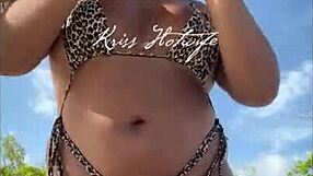 Married wife showing off at the beach with bikini stuffed in her ass 😏