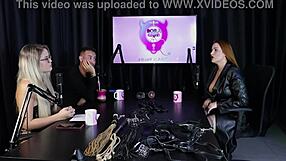 Blonde teen in sheer red lingerie explores bdsm submission with domme maisa pravo