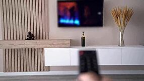 stepdaughter seduces stepdad with open-door porn watching