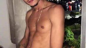 naughty boy jerks off at building window