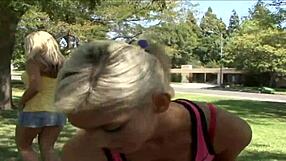 Two blondes fuck with strapon in lesbian sex