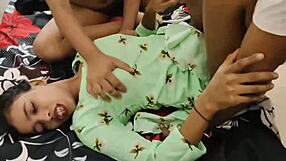 komal and neha caught alone at the party, leading to a furious threesome fuck with moaning