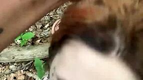 She begged for dick in the forest while moaning and gagging.