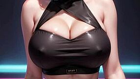 Ai generated beautiful model with big tits and balloon in sexy pose.